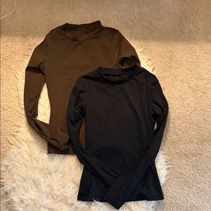 Women’s Long Sleeve Mock Neck Top - Black and Brown XS Size